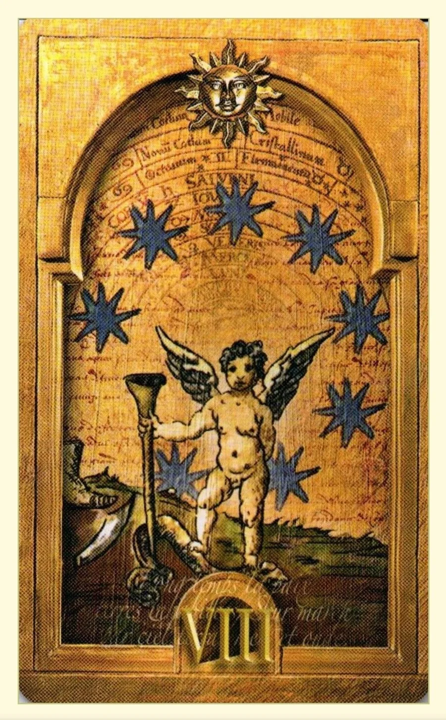 Seven of Suns card from the Lost Tarot of Nostradamus deck