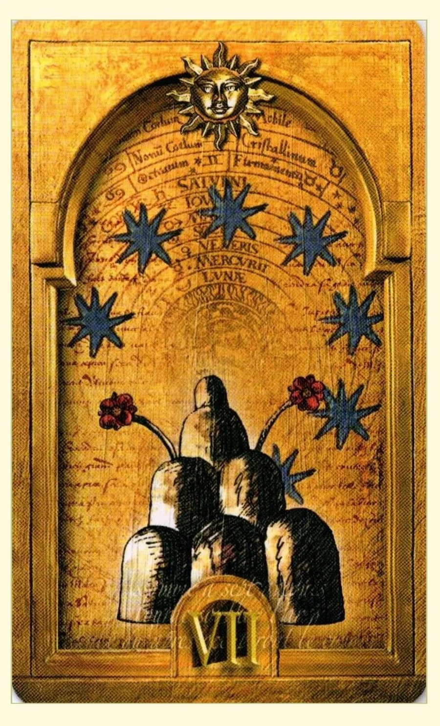 Eight of Suns card from the Lost Tarot of Nostradamus deck