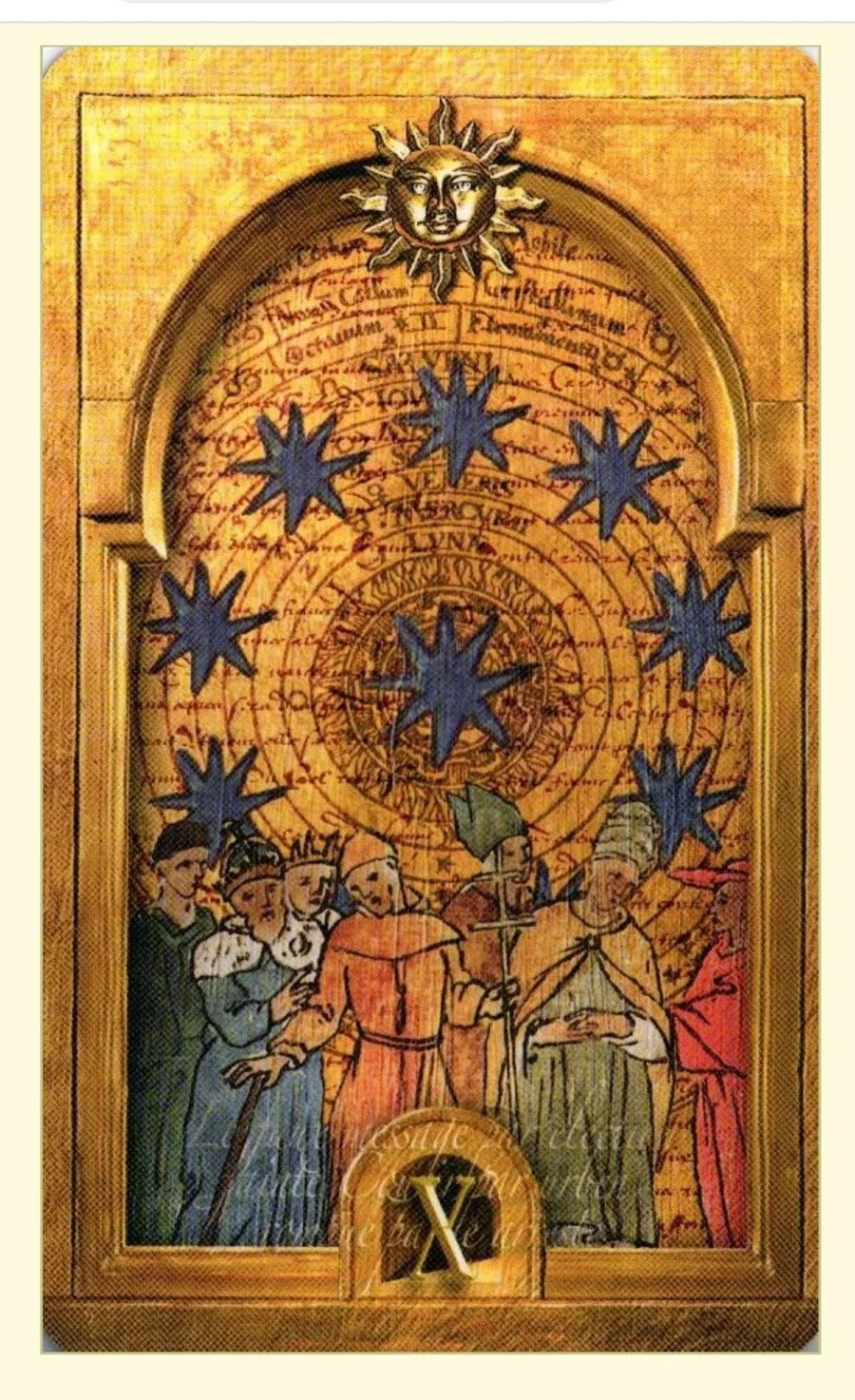 Ten of Suns card from the Lost Tarot of Nostradamus deck