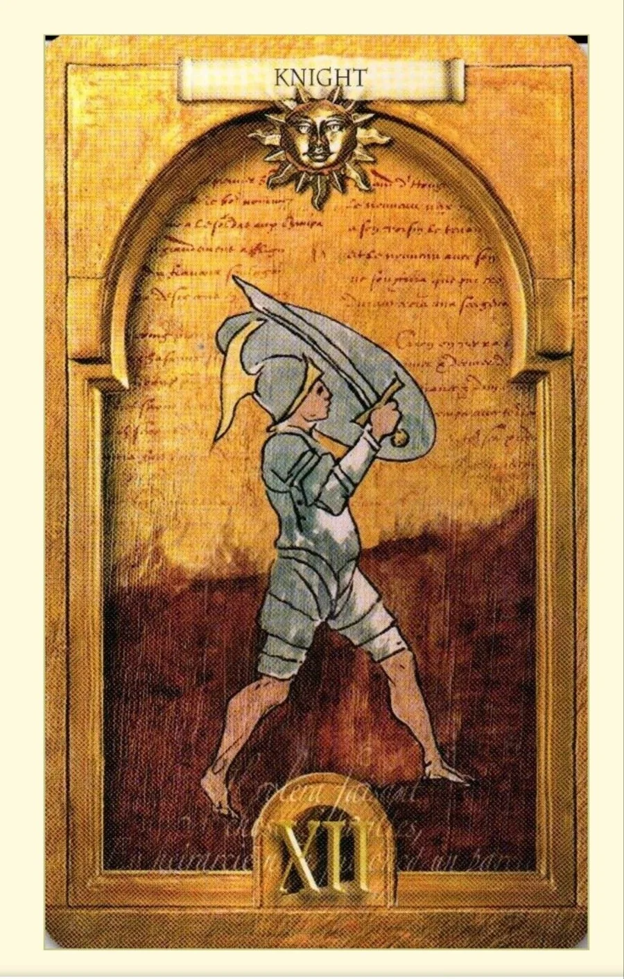 Knight of Suns card from the Lost Tarot of Nostradamus deck
