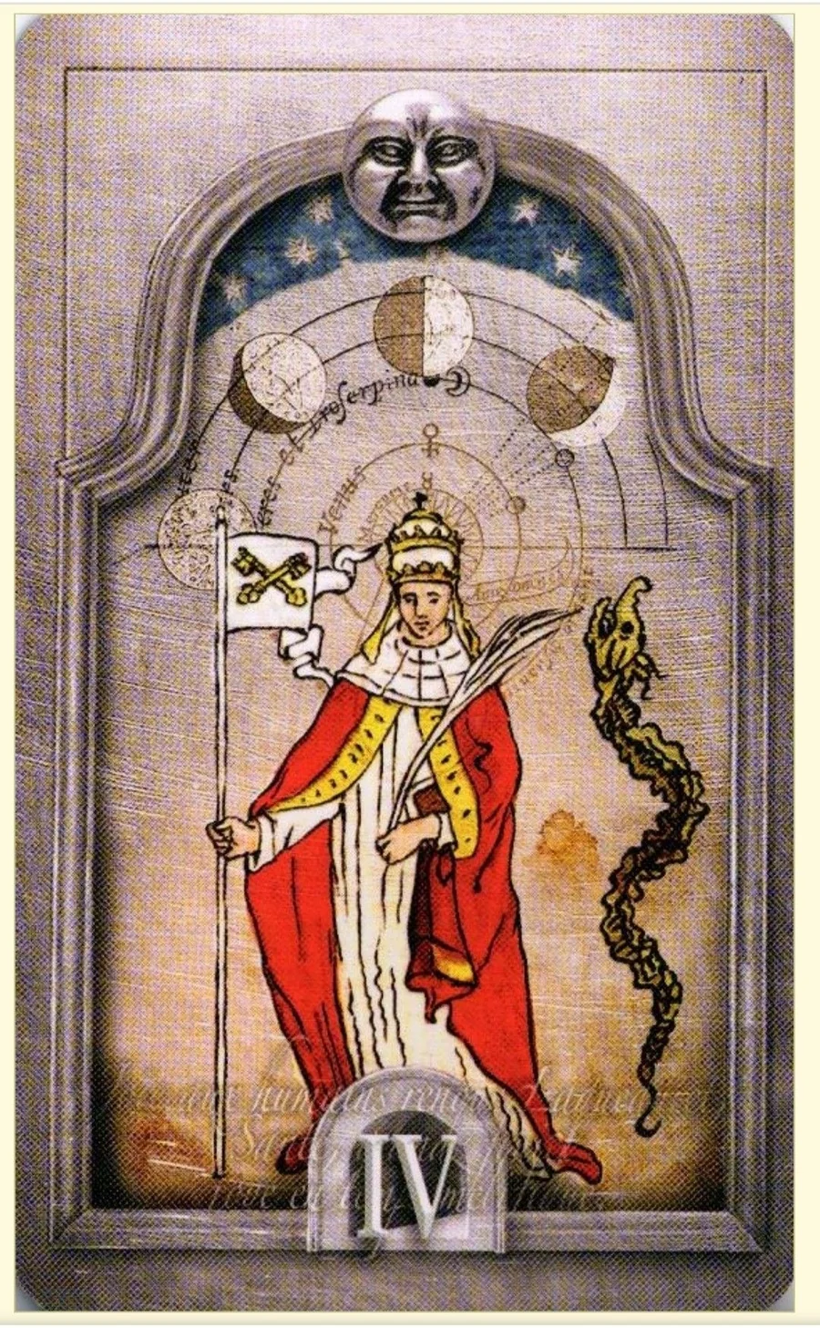 Four of Moons card from the Lost Tarot of Nostradamus deck