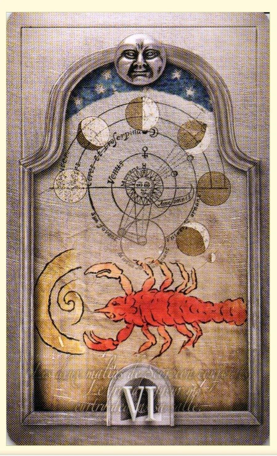 Six of Moons card from the Lost Tarot of Nostradamus deck