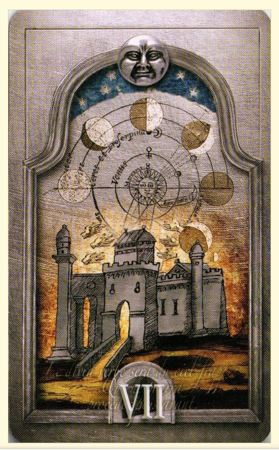 Seven of Moons card from the Lost Tarot of Nostradamus deck