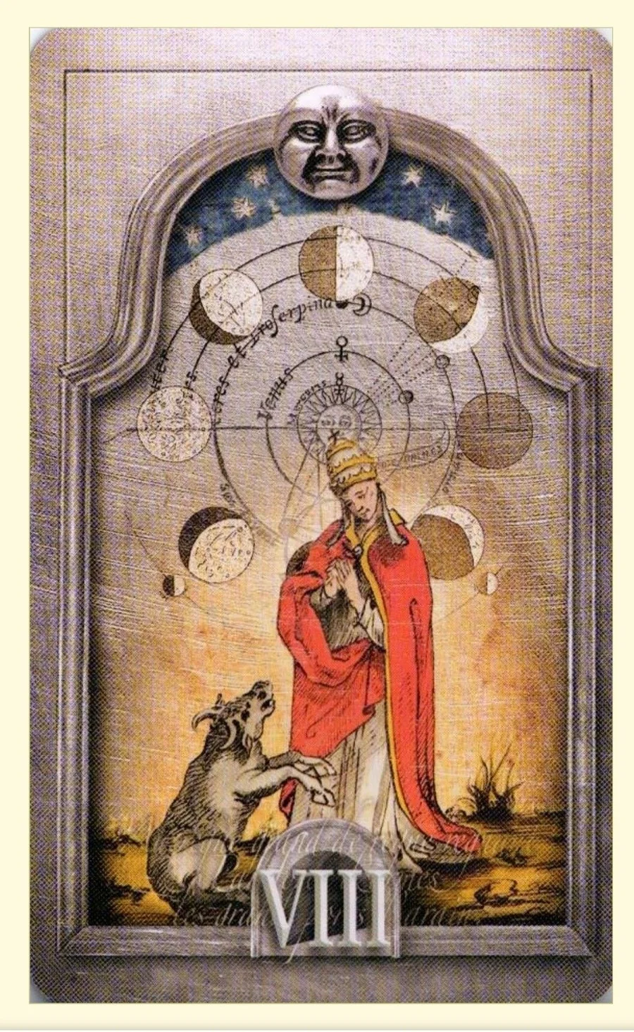 Eight of Moons card from the Lost Tarot of Nostradamus deck