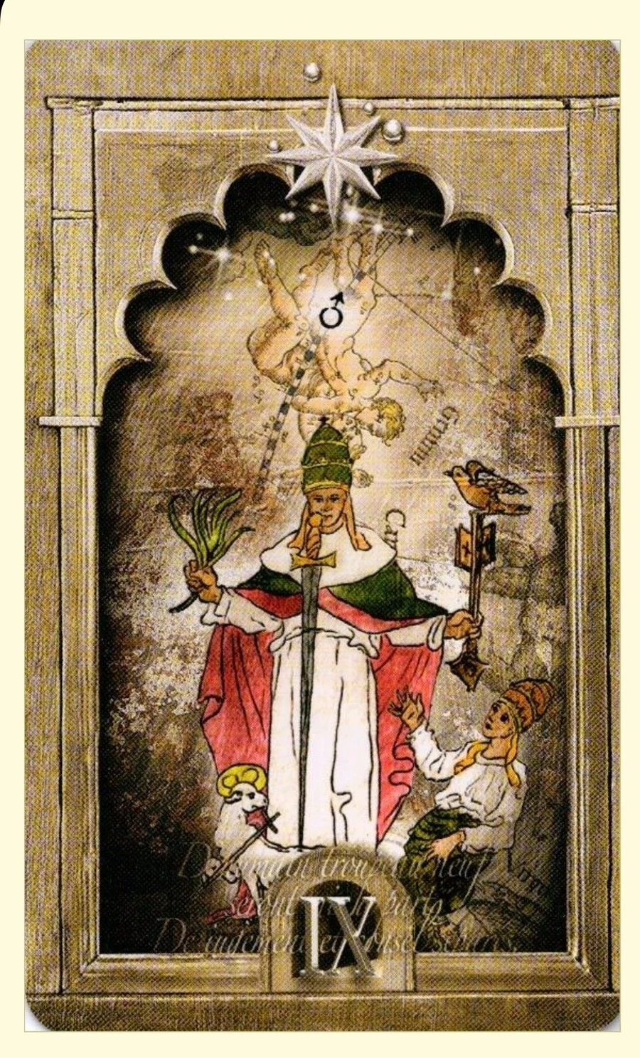 Nine of Stars card from the Lost Tarot of Nostradamus deck