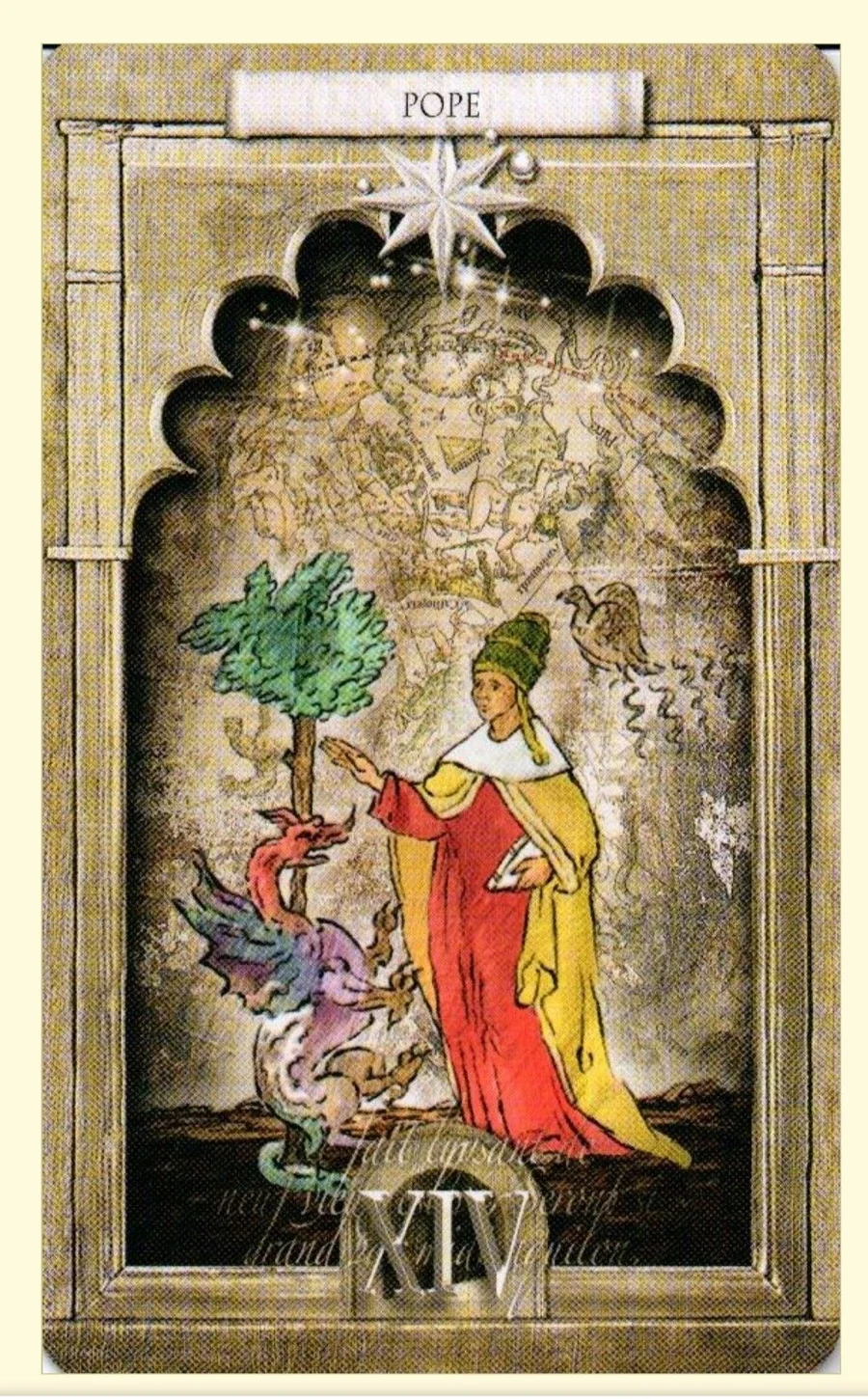 Lost Tarot of Nostradamus Tarot Review 14 Pope of Stars card from The Lost Tarot of Nostradamus