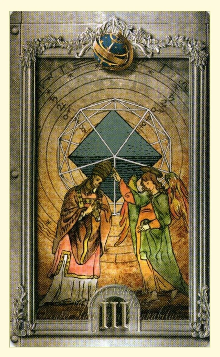 Three of Spheres card from the Lost Tarot of Nostradamus deck