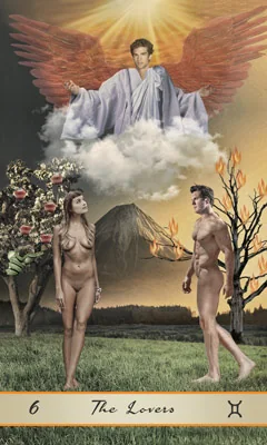 The Lovers card from the Lotus Tarot deck