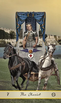 The Chariot card from the Lotus Tarot deck