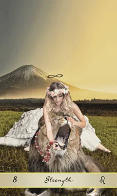 Strength card from the Lotus Tarot deck