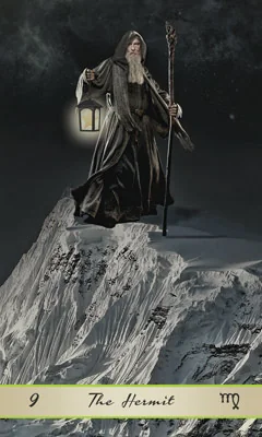 The Hermit card from the Lotus Tarot deck