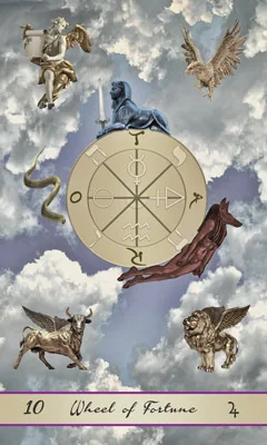 Wheel of Fortune card from the Lotus Tarot deck
