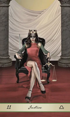 Justice card from the Lotus Tarot deck