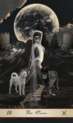 The Moon card from the Lotus Tarot deck