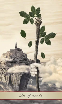 Ace of Wands card from the Lotus Tarot deck