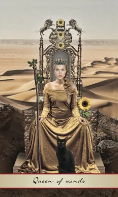 Queen of Wands card from the Lotus Tarot deck