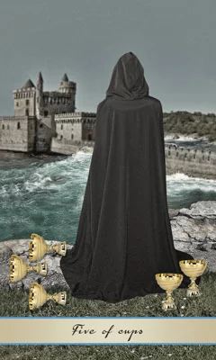 Five of Cups card from the Lotus Tarot deck