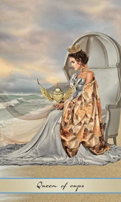 Queen of Cups card from the Lotus Tarot deck