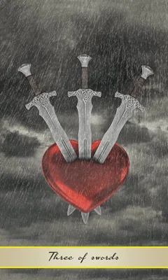 Three of Swords card from the Lotus Tarot deck