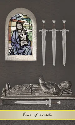 Four of Swords card from the Lotus Tarot deck