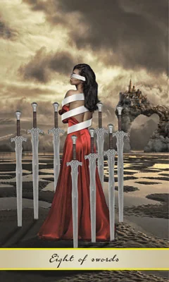 Eight of Swords card from the Lotus Tarot deck