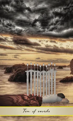 Ten of Swords card from the Lotus Tarot deck