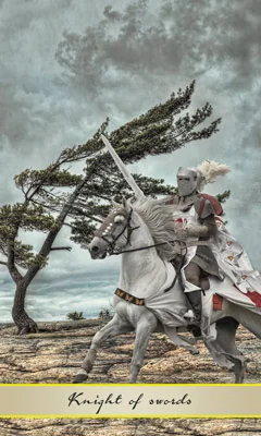 Knight of Swords card from the Lotus Tarot deck