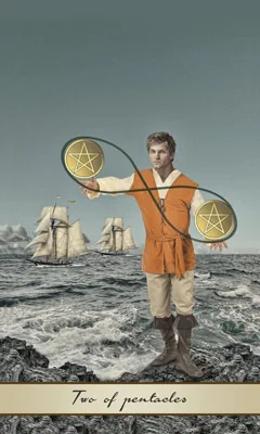 Two of Pentacles card from the Lotus Tarot deck
