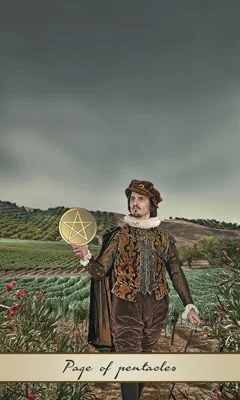 Page of Pentacles card from the Lotus Tarot deck