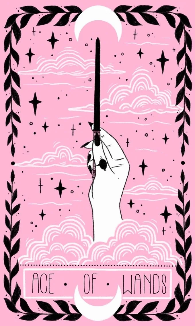 Ace of Wands card from the Lovely Omens Tarot deck