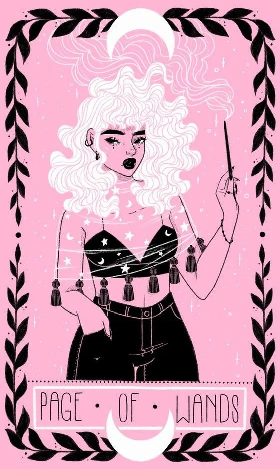Page of Wands card from the Lovely Omens Tarot deck