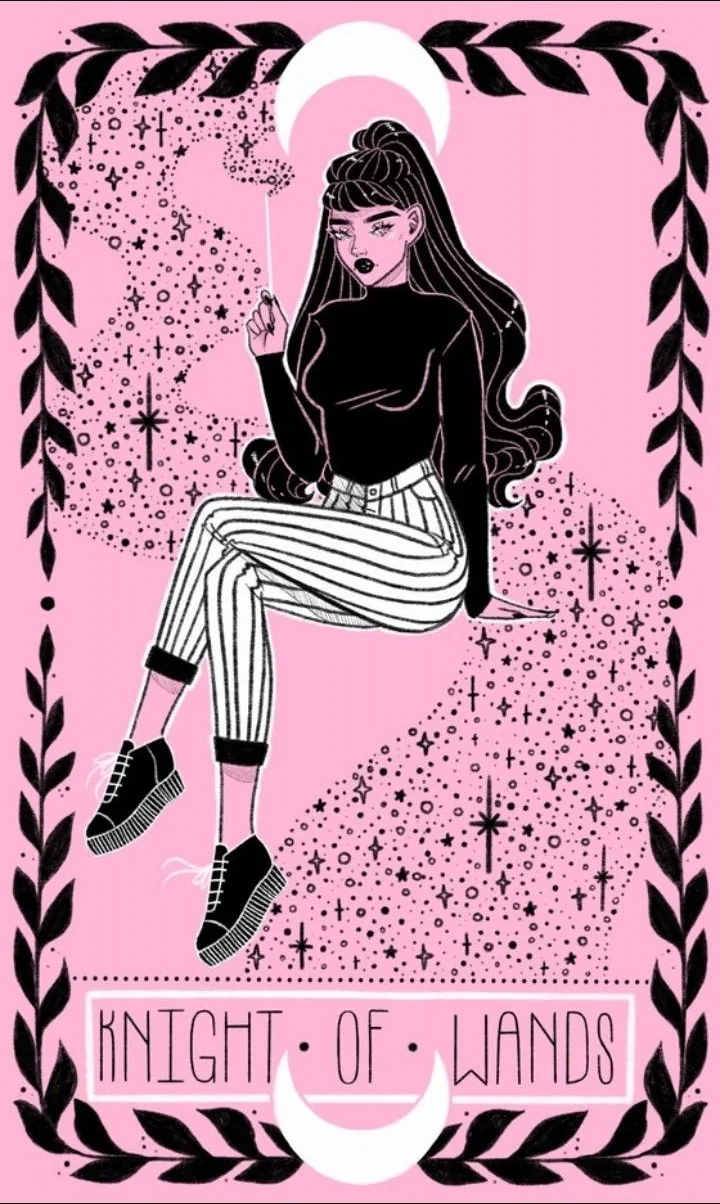 Knight of Wands card from the Lovely Omens Tarot deck