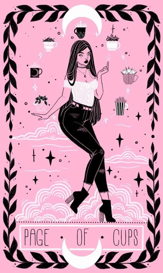 Page of Cups card from the Lovely Omens Tarot deck