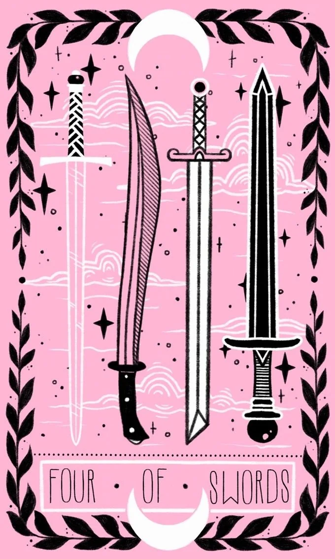 4 of Swords card from the Lovely Omens Tarot deck