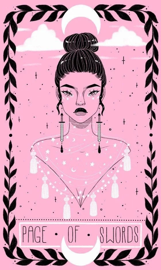 Page of Swords card from the Lovely Omens Tarot deck