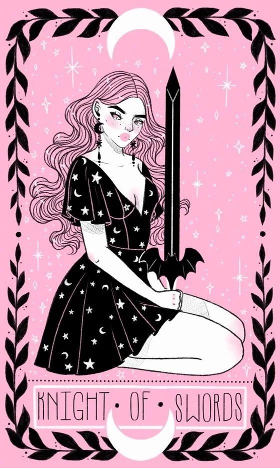 Knight of Swords card from the Lovely Omens Tarot deck