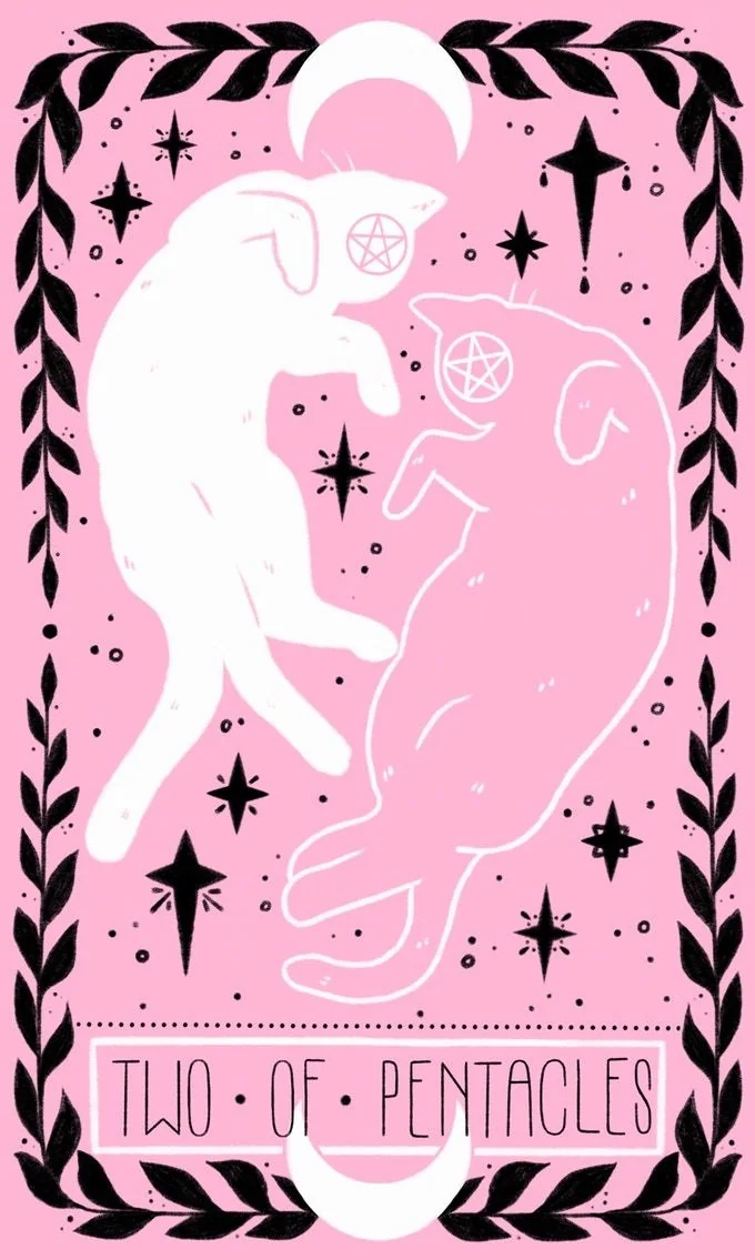2 of Pentacles card from the Lovely Omens Tarot deck
