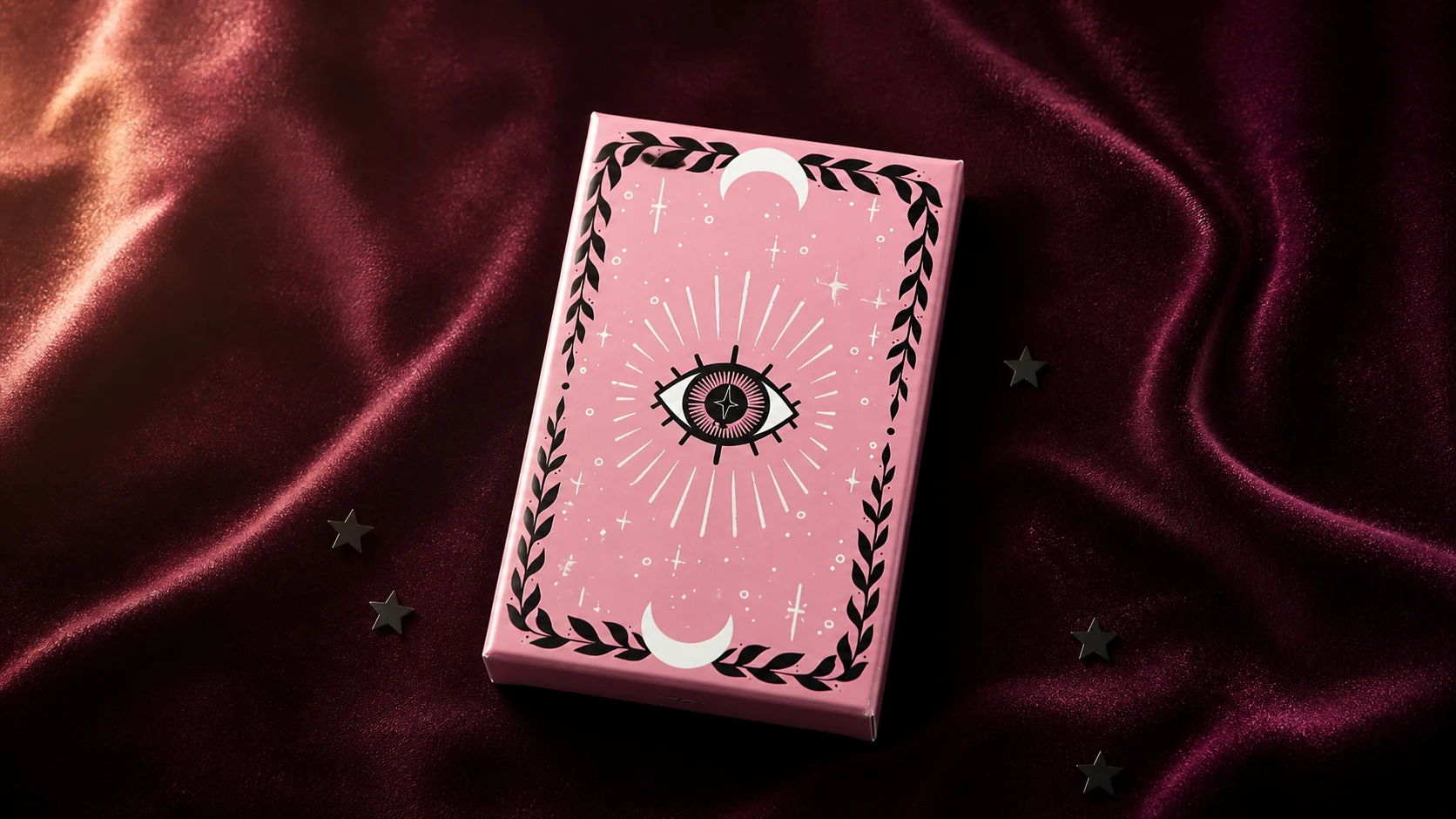 Lovely Omens Tarot Review 16 Lovely Omens Tarot pink eye-and-crescent box on plum velvet