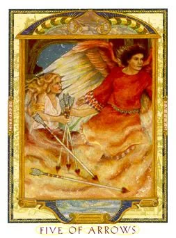 The Lover’s Path Tarot Review 10 Five of Arrows card from The Lover’s Path Tarot deck