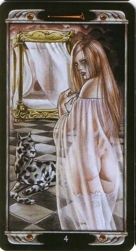 4 of Wands card from the Ludy Lescot Tarot deck
