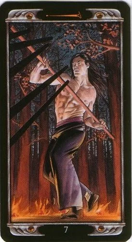 7 of Wands card from the Ludy Lescot Tarot deck