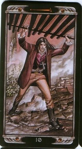 10 of Wands card from the Ludy Lescot Tarot deck