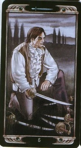 5 of Swords card from the Ludy Lescot Tarot deck