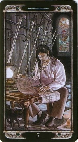 7 of Swords card from the Ludy Lescot Tarot deck
