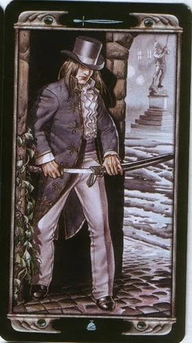 Page of Swords card from the Ludy Lescot Tarot deck