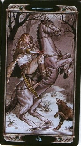 Knight of Swords card from the Ludy Lescot Tarot deck