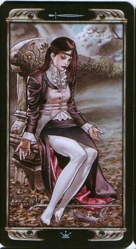 Queen of Swords card from the Ludy Lescot Tarot deck