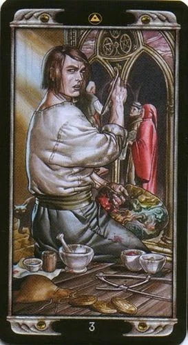 3 of Pentacles card from the Ludy Lescot Tarot deck