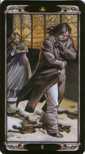 5 of Pentacles card from the Ludy Lescot Tarot deck