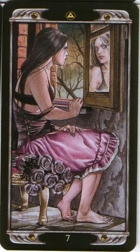 7 of Pentacles card from the Ludy Lescot Tarot deck